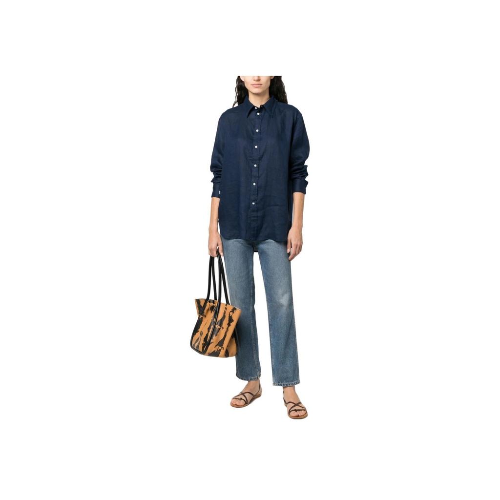 Polo Ralph Lauren Ss23 Solid Logo Embroidered Long Sleeve Shirt Women Shirts Navy-Blue 211892370-005