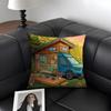 Happy Camper Cartoon House Cushion Cover Natural Linen Organic Fabric DoubleSided Printing Sofa Home Decor Gift Pillow Case