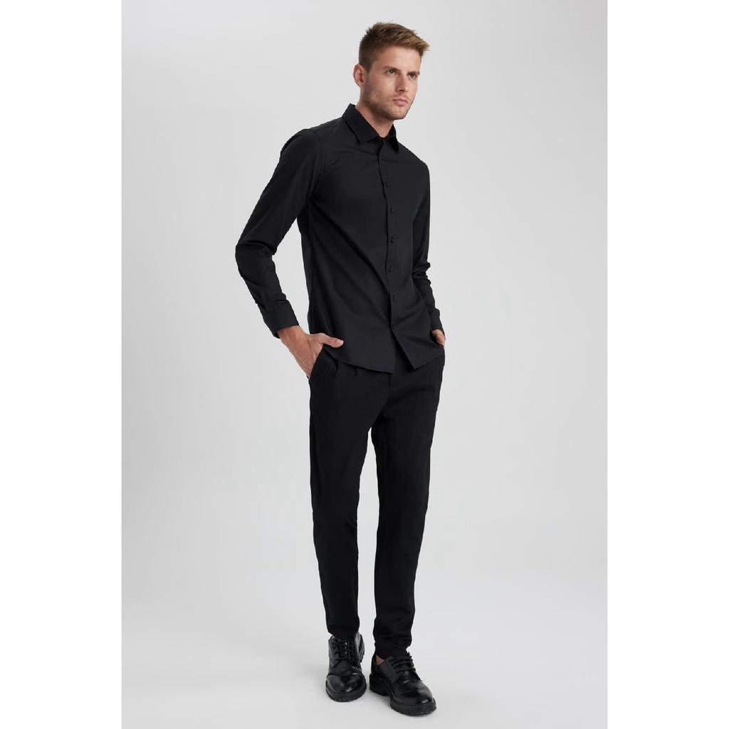 Рубашка Slim Fit с итальянским воротником и длинными рукавами без глажки