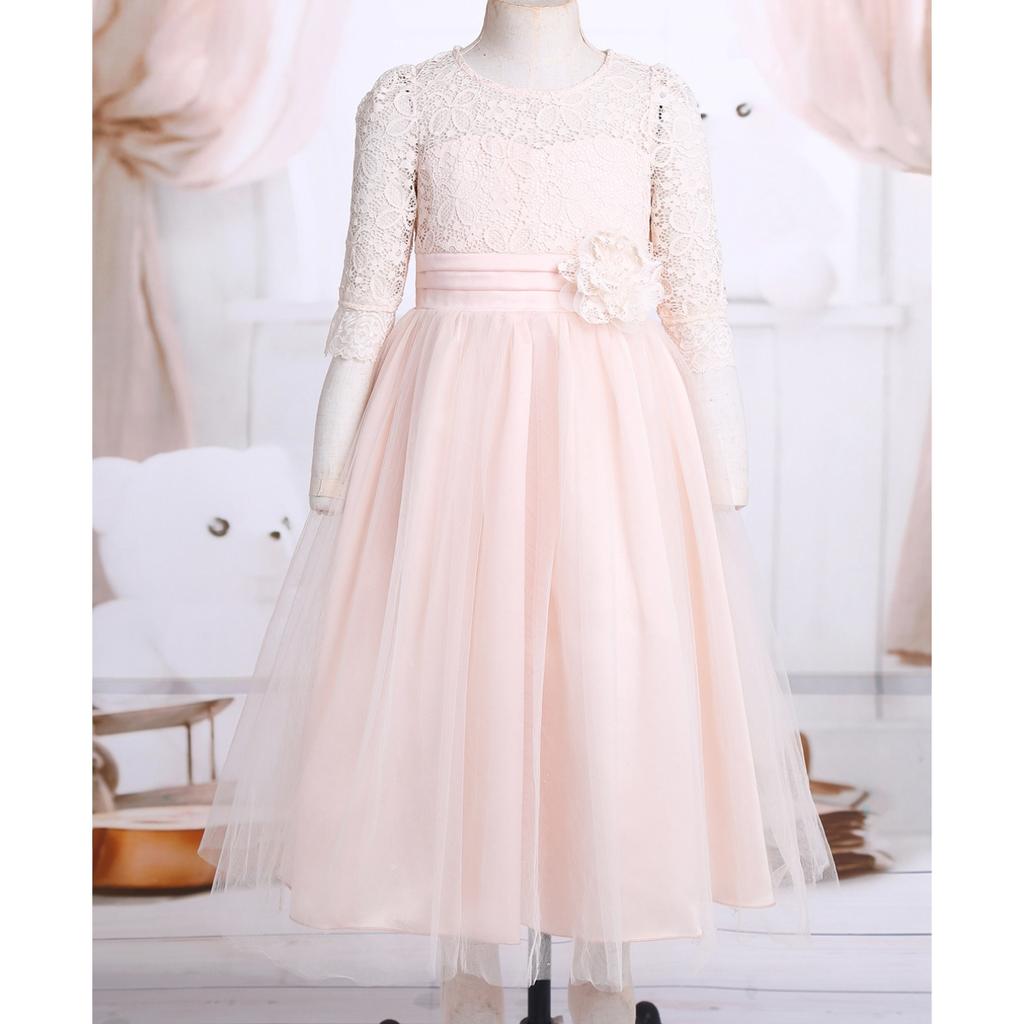 Girl Floral Lace Flower Dress Half Sleeved First Communion Wedding Bridesmaid Party Prom Gown