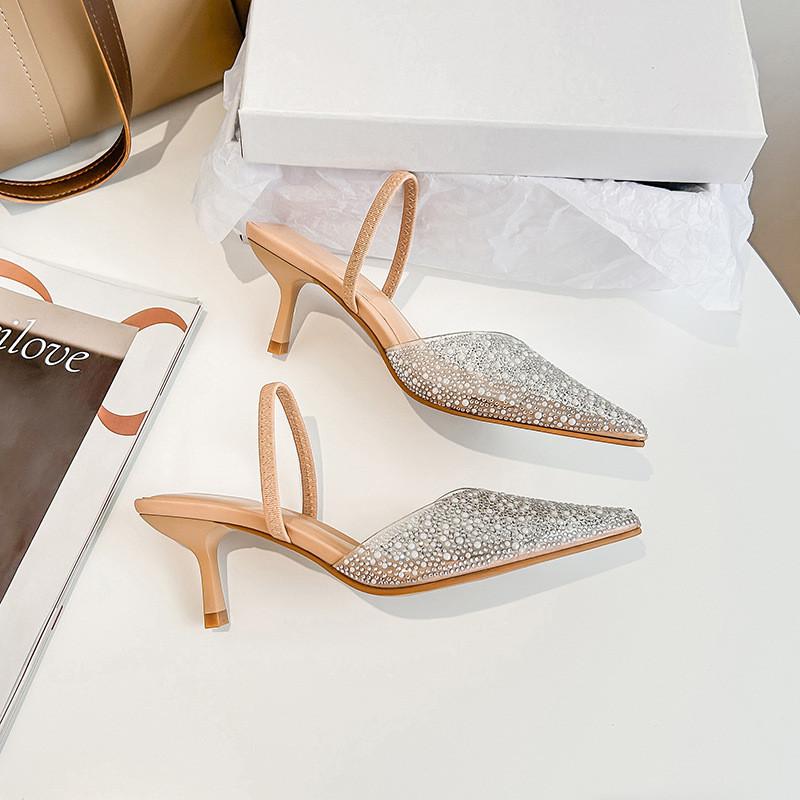 Heeled Sandals With Pearl Embellishments For Summer Wear