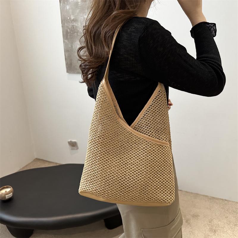 Straw Bag, Fashionable Shoulder Bag, Personalized Versatile Underarm Bag, Ethnic Style Texture Woven Women'S Bag