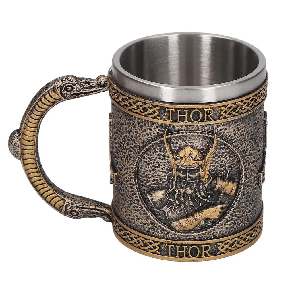 Stainless Steel Liner Mug Hand Painted Decorative Retro Medieval Resin Mug Beer Cup for Home Bar