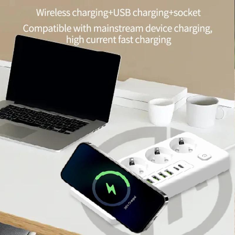 EU To EU Power Station – Multi-Outlet USB PD Strip with Built-in Charging Pad