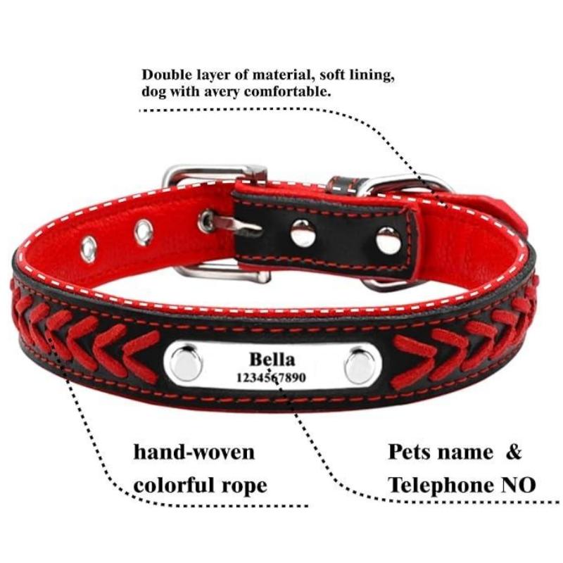Customizable Weave Leather Dog Collar Personalized Dog Tag Engraved Puppy Nameplate Collar Adjustable For Small Medium Large Dog