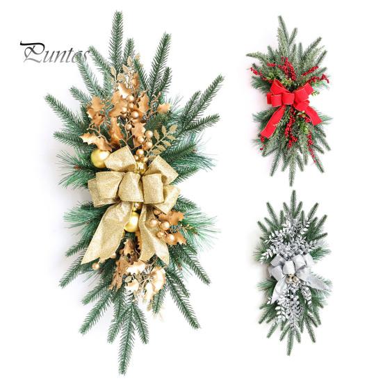 Светящийся рождественский венок для лестницы, венок с каплевидной отделкой, гирлянда для двери и лестницы с ягодным бантом, пластиковый рождественский праздничный домашний декор