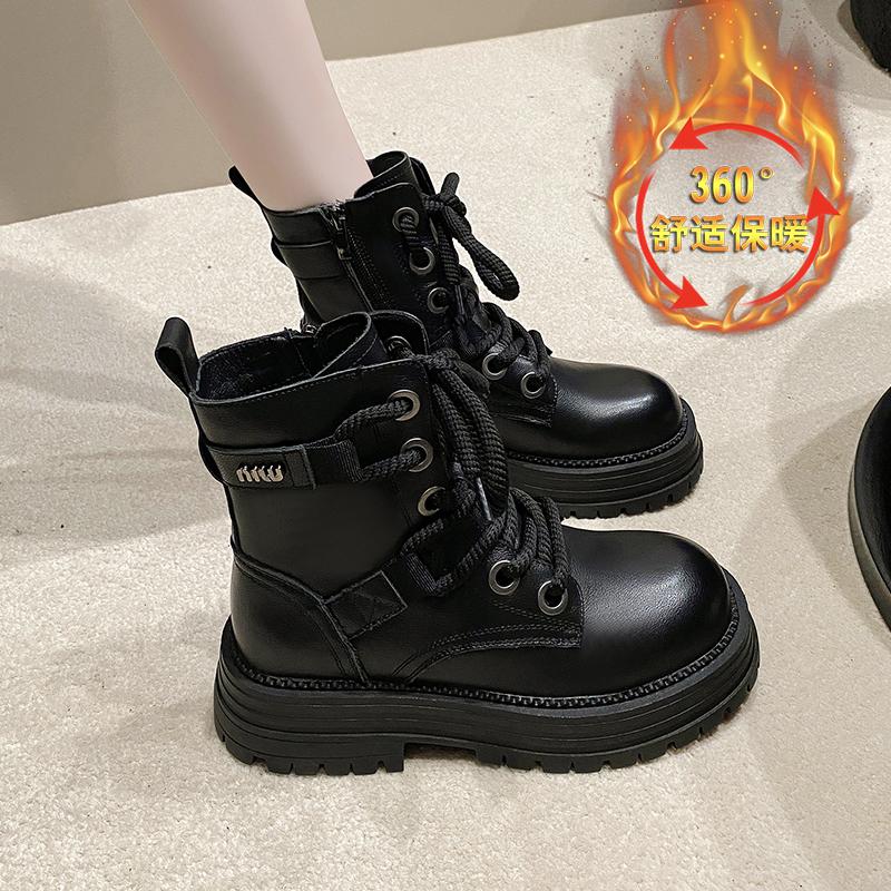 Ботинки Combat Boots с пряжкой на ремне и платформе, женские, на толстом каблуке, со шнуровкой, женские, короткие, с боковой молнией, кожаные, женские, обувь