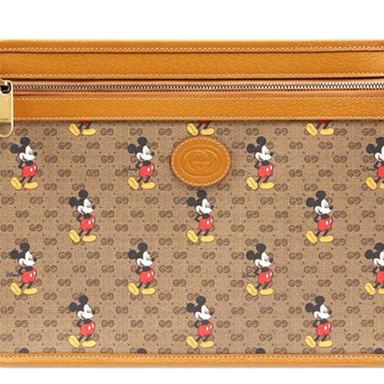 GUCCI Disney Disney Canvas Leather Clutch Unisex Ebony Brown (Unisex) Clutches 602552 HWUBM 8559