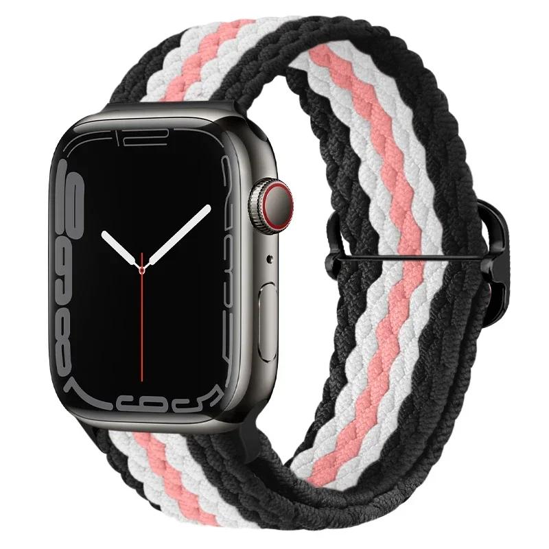 Нейлоновый ремешок для Apple Watch Ultra 2 49 мм 40 мм 44 мм 41 мм 38 45 мм Эластичный плетеный браслет-петля для iWatch Series 9 8 7 6 SE 5 4