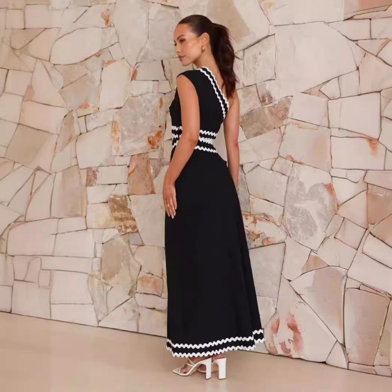 VEZFAA Женская мода лето весна кружевной принт без рукавов косой воротник высокая талия повседневные платья