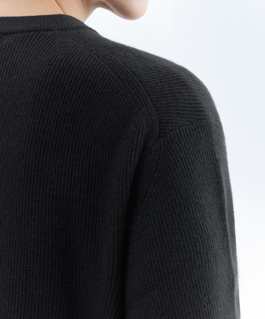 Musinsa Standard [Victoria Wool] Минималистичный кардиган с круглым вырезом в рубчик [Темно-серый]