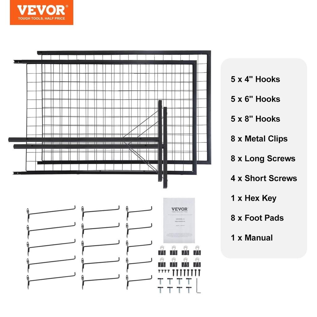 2' x 5.6' Grid Wall Panels Tower, 2 Packs Wire Gridwall Display Racks with T-Base Floorstanding, Double Side Gridwall Panels for Art Craft Shows,