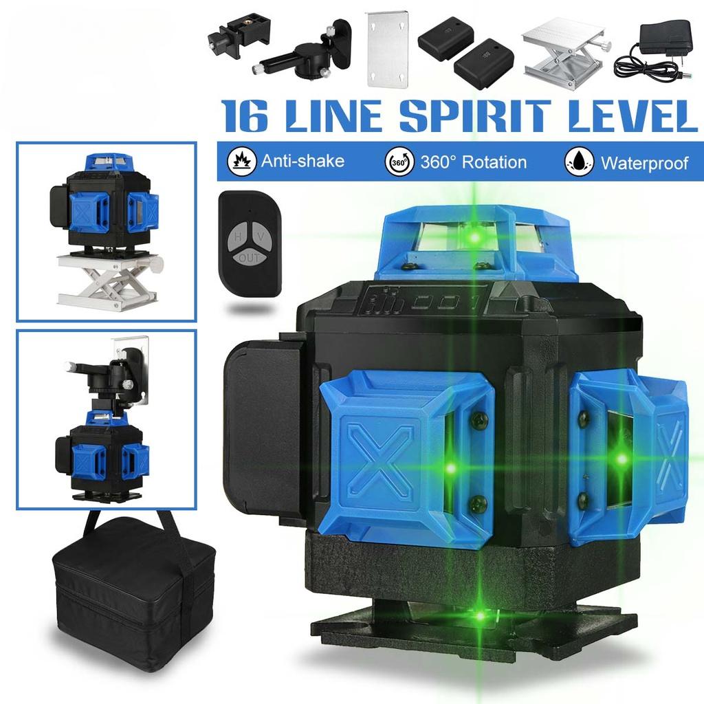 6000mAh 16 Lines 4D Green Laser Level Tripod Green 360° Horizontal + Vertical Cross Lines With Auto Self-Leveling Indoors and Outdoors