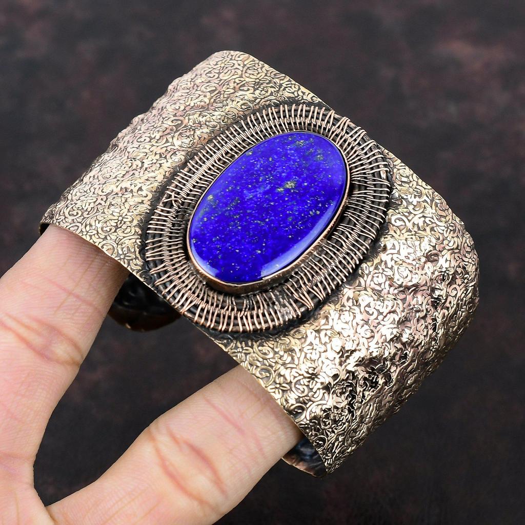 Браслет из лазурита, медная проволока, регулируемый браслет-манжета, проволочная обертка, ювелирные изделия из драгоценных камней, браслет ручной работы, медные украшения для подарков