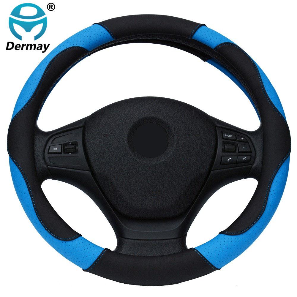 DERMAY PU Leather Car Steering Wheel Cover M size for LADA 14-15" Steering Wheel Free Shipping