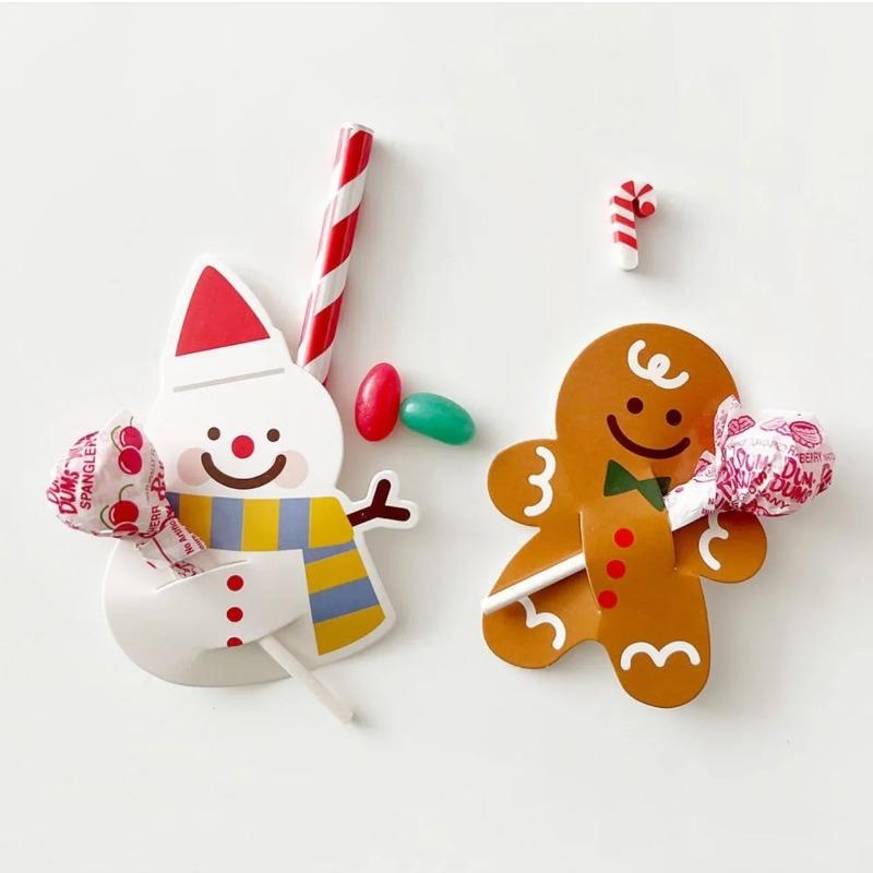 50Pcs Cute Cartoon Christmas Lollipop Decorative Cardboard Holiday Party Christmas Atmosphere Candy Packaging DIY Decoration