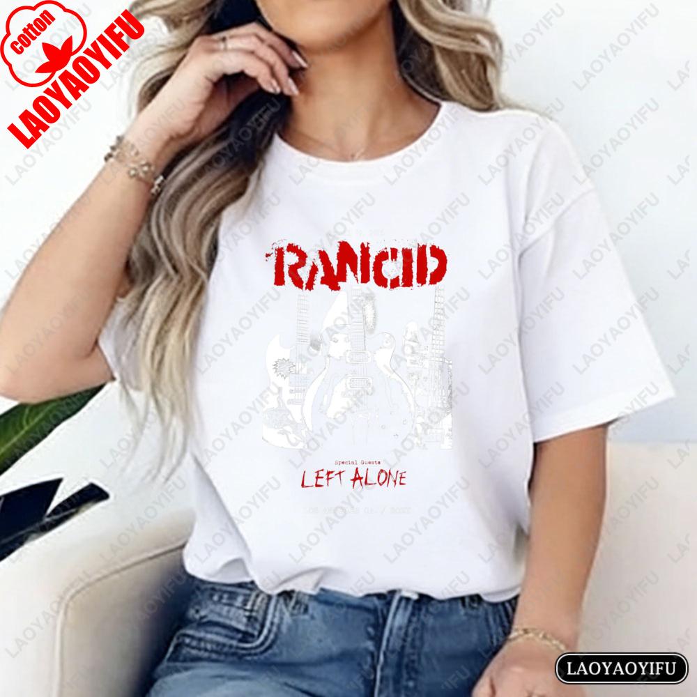 Rancid Guitar Print TShirt Vintage Punk Fashion Unisex Tops Streetwear Punk Rock Fan Cotton Tee Classic Band Clothes Women Unisex