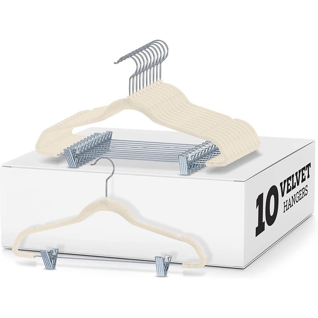 Бархатные вешалки с зажимами — упаковка из 10 металлических вешалок для брюк с зажимами — черные бархатные вешалки для юбок с зубцами
