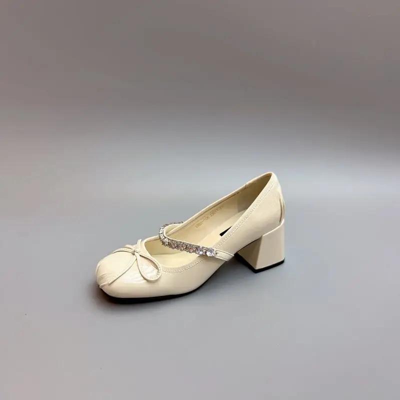 Shoes For Women Korean Style With Bow Square Heels Woman Pumps Promotion Hot And Low Price Non Slip Summer 2024 Discount Social