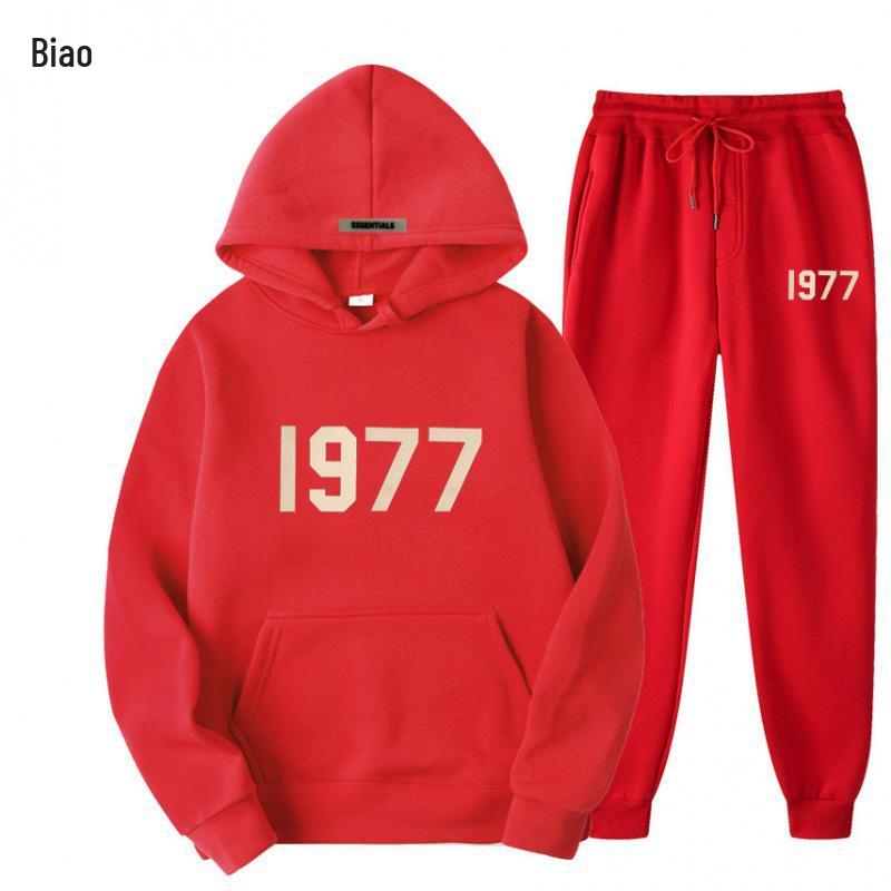 ESSENTIALS Комплект из худи с двойной строчкой High Street из флиса 1977 Модный Повседневный Свободный крой.