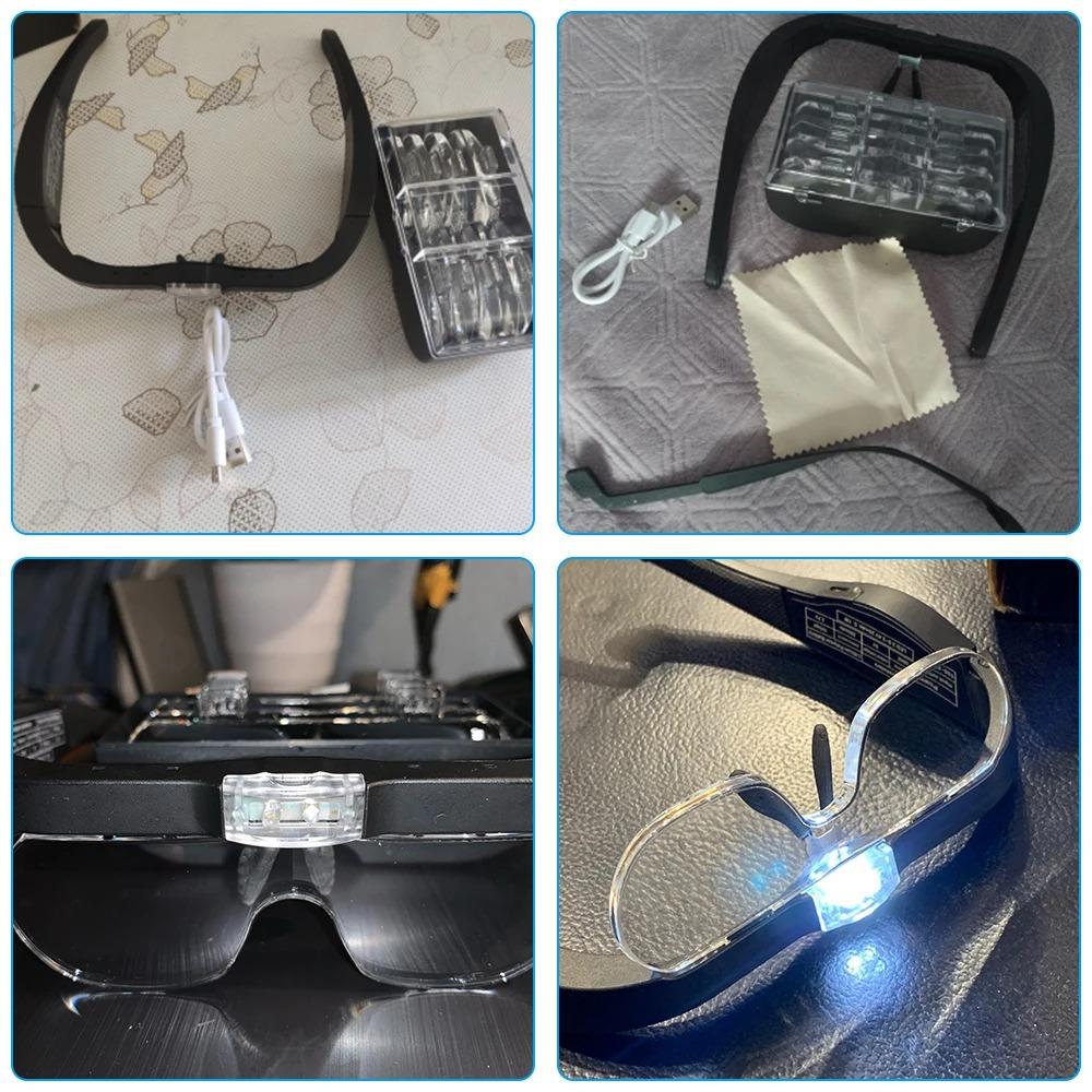 Head-mounted Magnifying Glasses With Led Light For Reading Watchmaker Repair Usb Rechargeable Magnifier 1.5x 2.5x 3.5x 5.0x