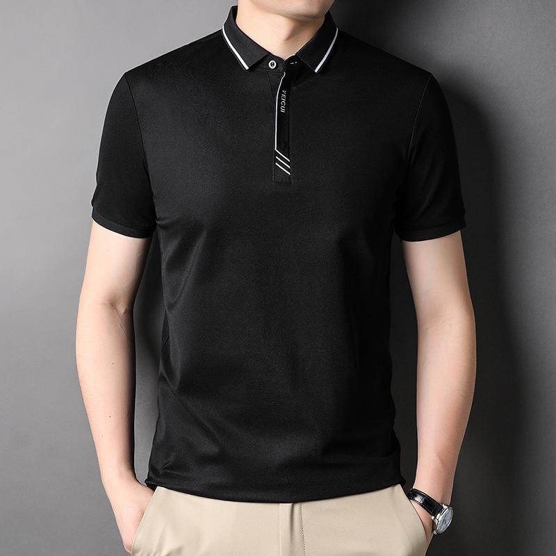 Летняя новая мужская футболка с короткими рукавами, мужская молодежная футболка с лацканами из шелка Mulberry, модная повседневная футболка с короткими рукавами