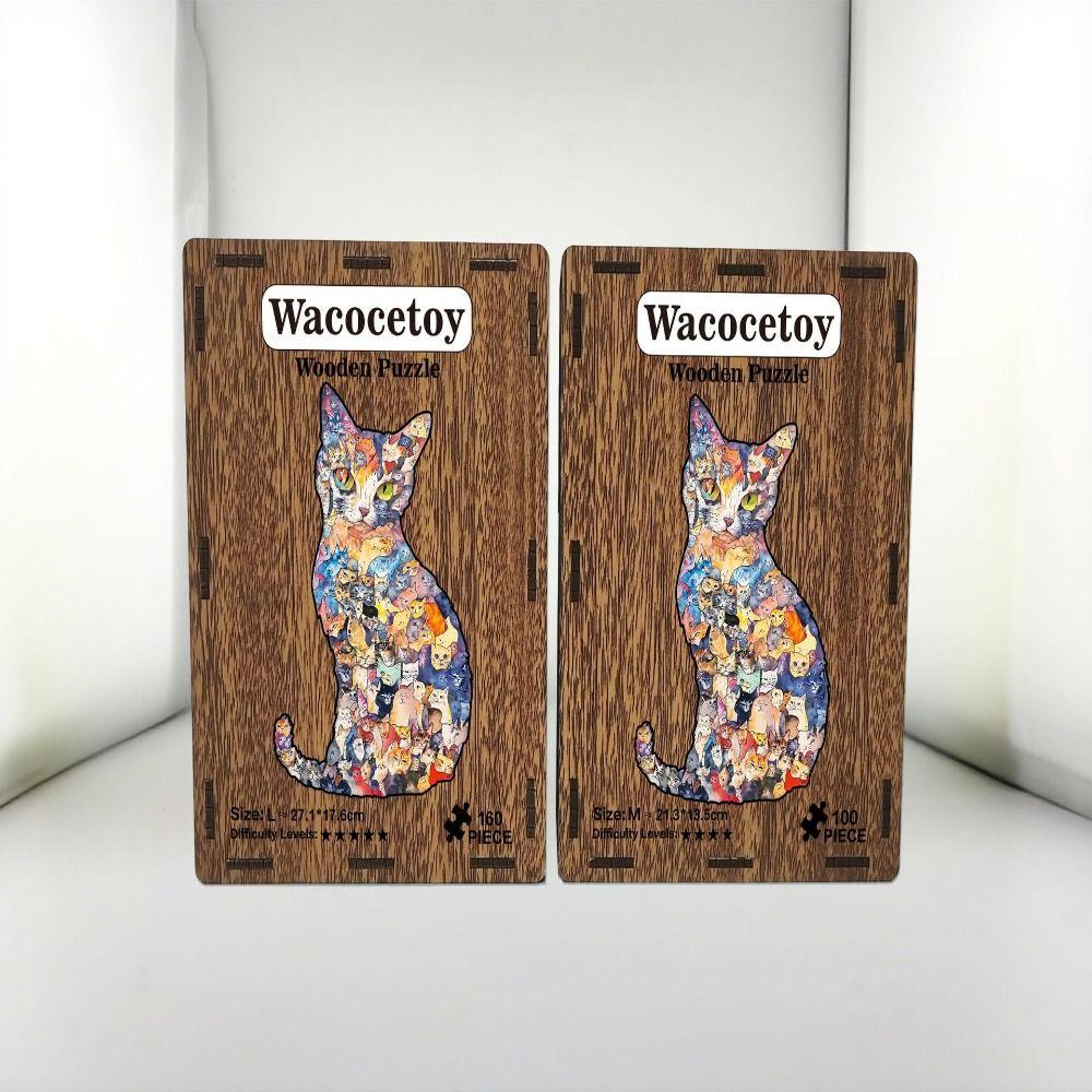 Small Cat Puzzle Ornaments Morandi-colored Cat-shaped Puzzle Vintage Cut Cat Pieces Gift