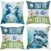 Seahorse & Turtle Illustration with Ocean Slogan · Deep Sea Exploration Style Pillowcases, Sofa Cushion Cover, Room Decoration