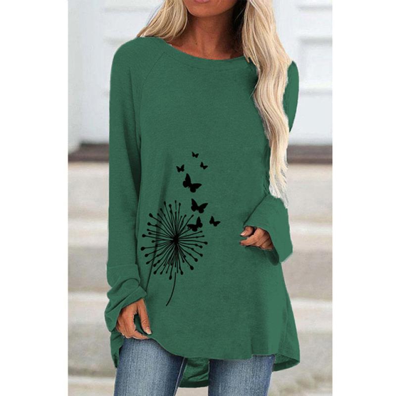 Женская футболка с длинным рукавом, уличная трендовая одежда, топ с круглым вырезом и принтом, свободная модная одежда 2024, женская футболка высокого качества