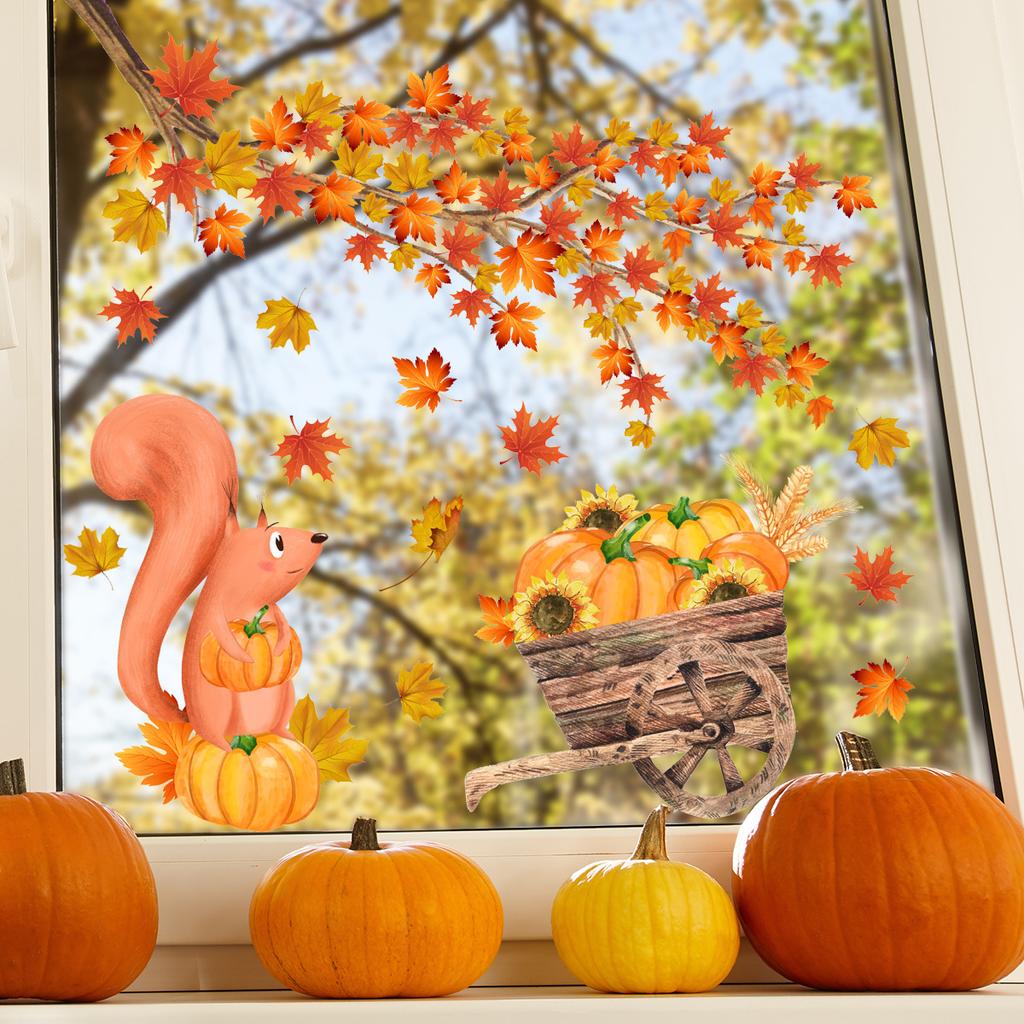 Наклейка на стену с изображением тыквы на День Благодарения, наклейка на электростатическое стекло, двухсторонняя визуальная декоративная наклейка на стену для детской комнаты, дома