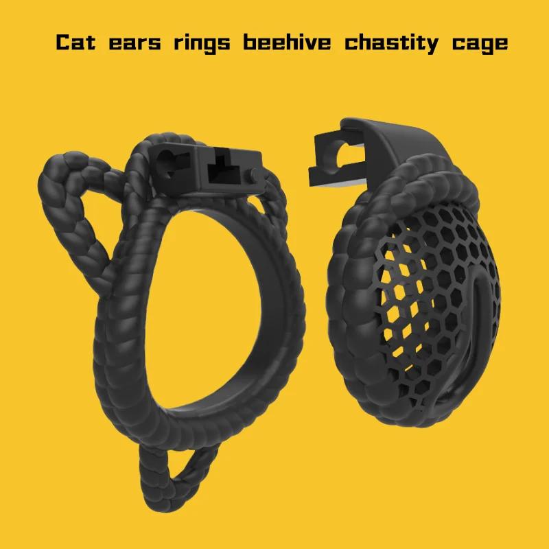 3D Printed Cat Ear Hemp Rope Honeycomb Chastity Cage Adult Sexual Toy Men's Penis Lock Fun Wearing CB Urethra Lock