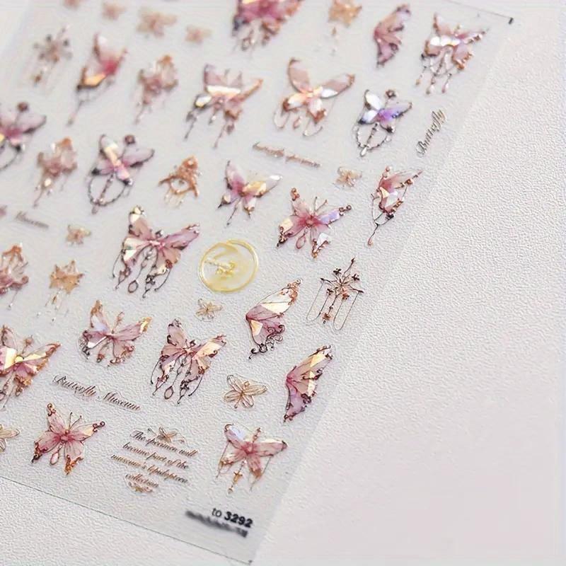 1 комплект 5D тисненных лазерных бабочек с дизайном ногтей, наклейки для дизайна ногтей, весенние наклейки для дизайна ногтей, самоклеящиеся принадлежности для дизайна ногтей