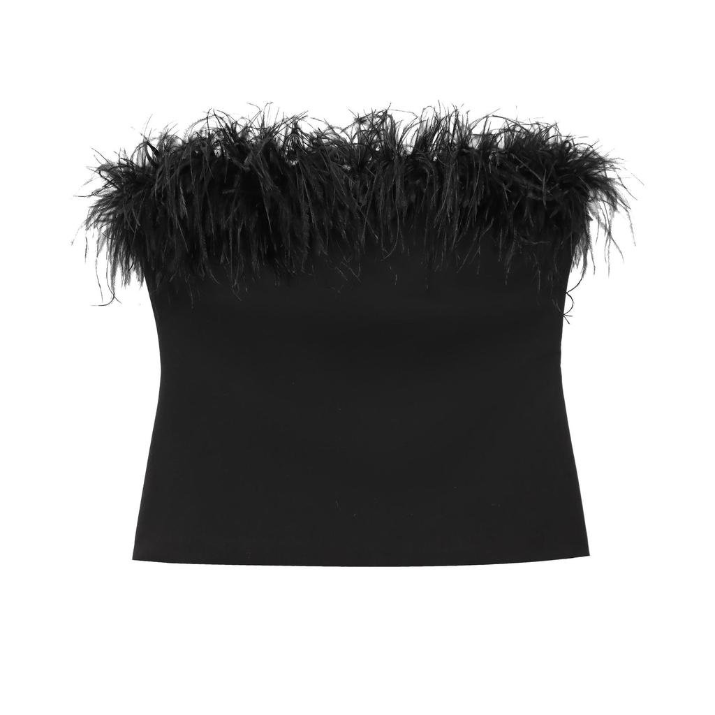 Autumn European & American Style Feather Bustier Slim One-Shoulder Camisole