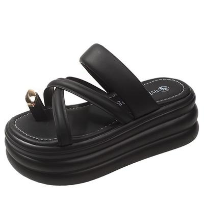 Мода 2024 Женские сандалии на массивной платформе с перемычкой между пальцами, на высоком каблуке, гладиаторские шлепанцы, женские, трендовые, летние, блестящие, пляжные, для отдыха, шлепанцы 7 см