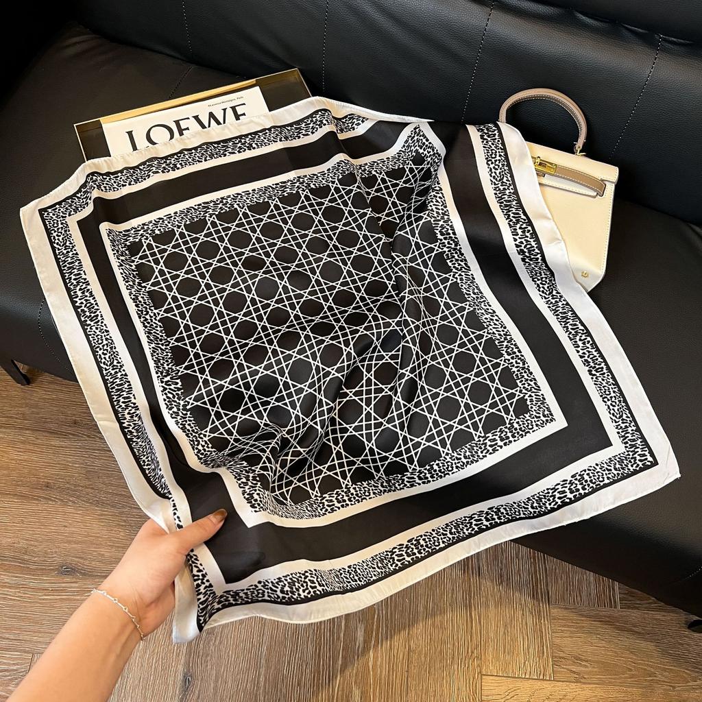 Геометрический колор-блок квадратный шарф из искусственного шелка женский атласный платок шаль обертывание хиджаб женская повязка для волос роскошная головная косынка эшарп