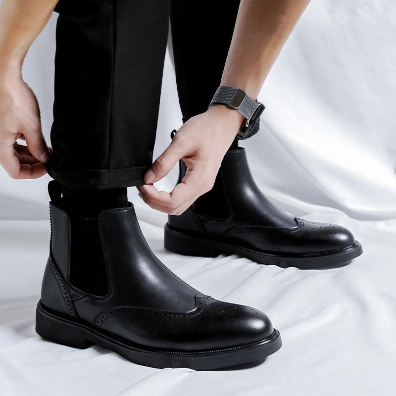 Мужские ботинки челси на высокой платформе, дышащие, из кожи, новый модный тренд, универсальные, японские, корейские, деловые, повседневные, под костюм, мужская обувь
