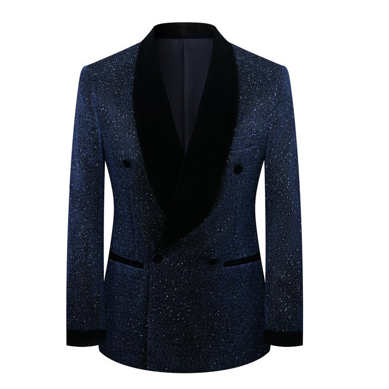 Men's Shiny Performance Costumes: Large Size Suit Jackets, Wedding Attire, Host Suits, and Performing Arts Outfits.