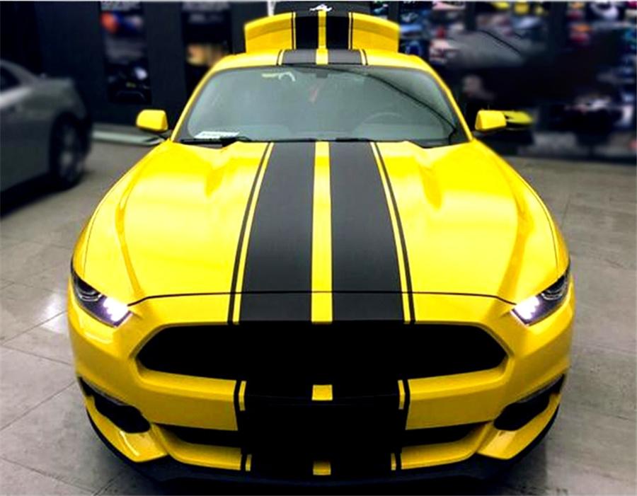 For Ford Mustang Black Rally Racing Stripes Hood Roof Trunk Decal Sticker Wrap