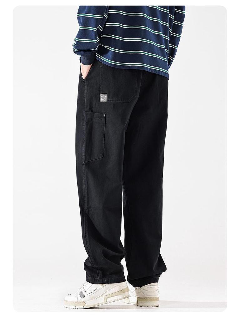 Мужские повседневные рабочие брюки свободного кроя в японском стиле с прямыми штанинами