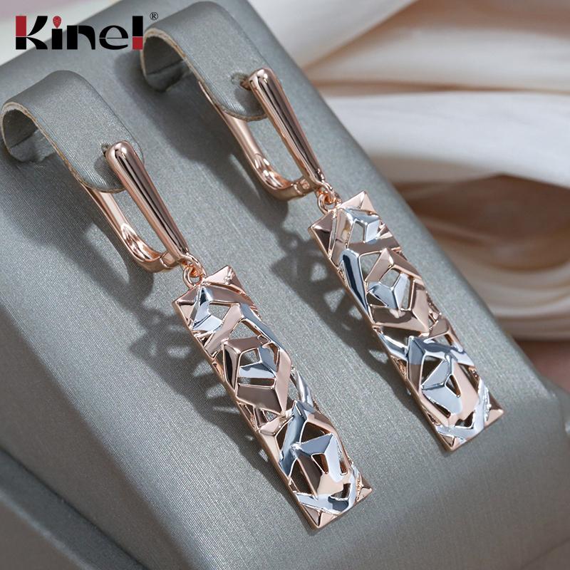 Kinel Rose Gold Color Square Long Earrings For Women Silver Mix Boho Jewelry
