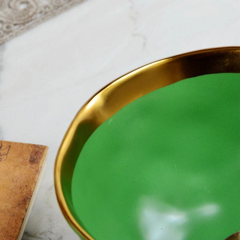 Керамическая позолоченная миска для еды в европейском стиле, покрытая зеленой глазурью, цветная глазурованная миска для фруктового салата, миска для завтрака в европейском стиле, 6-дюймовая миска