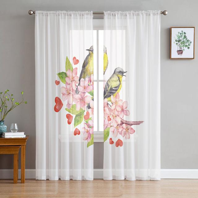Ветка розы, птица, прозрачная вуаль, занавеска для окон, тюлевые шторы для гостиной, спальни, шифоновые шторы