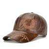 Fashion Men Genuine Cowhide Leather Baseball Cap Casual Real Leather Hat Autumn Winter Real Cowhide Leather Ear Protection Caps