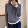 High Quality Knitted Shirt Women Casual Warm Color Blocking Fashion Autumn Winter Tops