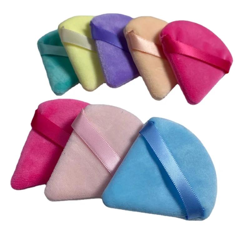 1pc Velvet Triangle Shaped Powder Puff Wet Dry Used Washable Soft Makeup Sponge Tool For Foundation Powder Blusher