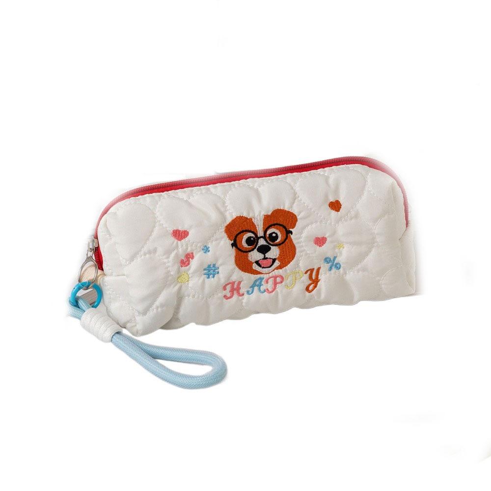 Large Capacity Pencil Pouch Embroidered Dog Student Stationery Bag Puppy Cosmetic Bag Student