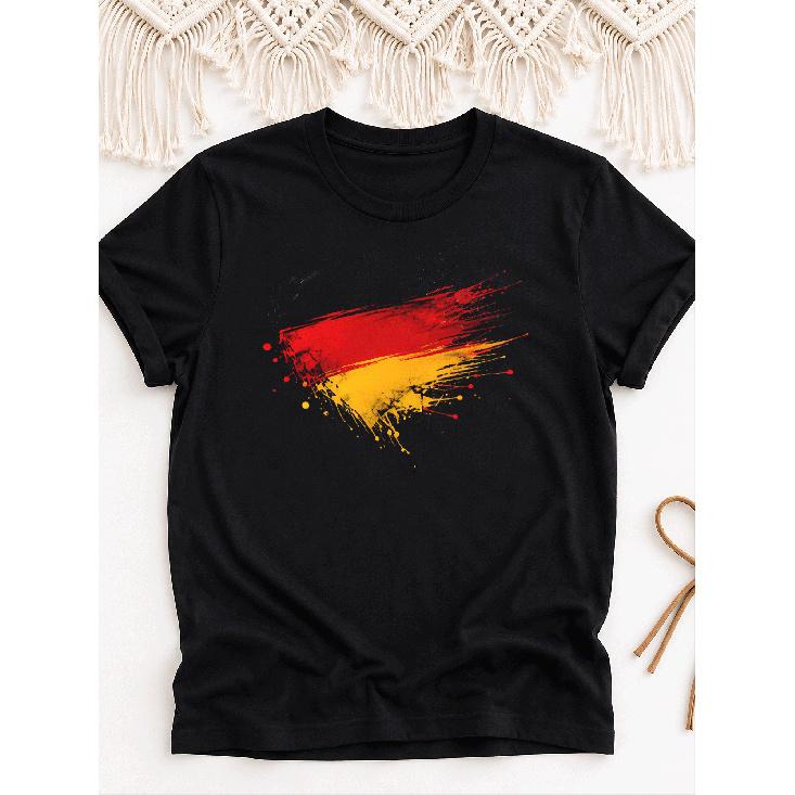 men's black short sleeve t-shirt with germany flag paint splatter graphic, crew neck, soft cotton feel, relaxed fit, casual everyday wear