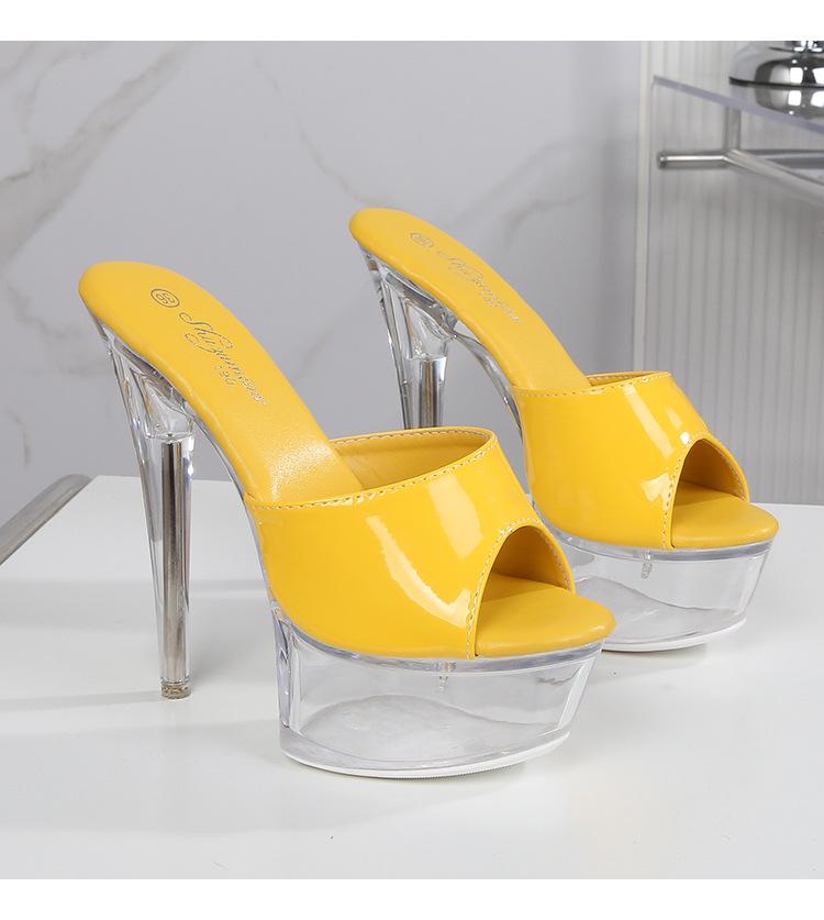 Женские босоножки на платформе, модные, для ночного клуба, высокий прозрачный каблук 13 см/15 см, лакированная кожа LFD-190-A76