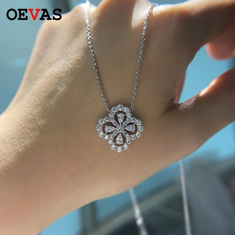 Romantic 925 Sterling Silver Four-leaf Clover Sparking Zircon Pendant Necklace For Women Party Fine Jewelry Fashion Gifts