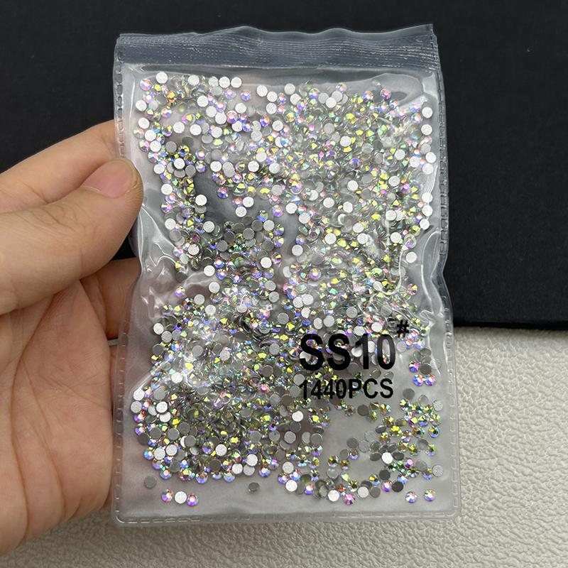 1440Pcs/bag AB/Clear Round Mini Nail Diamond SS3-SS20(1.3-4mm) FlatBack Non-Hotfix Nail Crystal Crystal Clear AB Manicure Glass